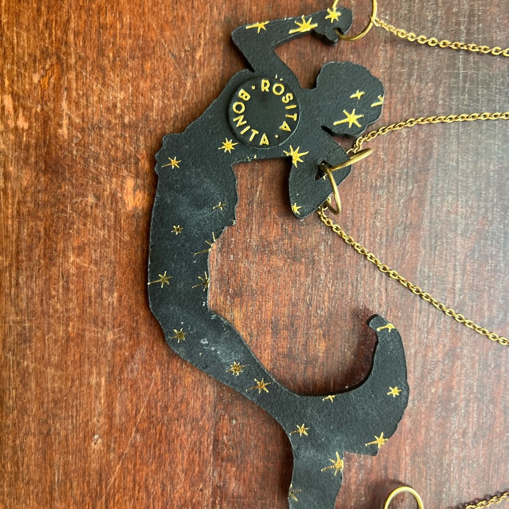 Rosita BonitaStatement Mermaid Necklace Black Gold Artisan Nautical Jewelry - Picture 5 of 7